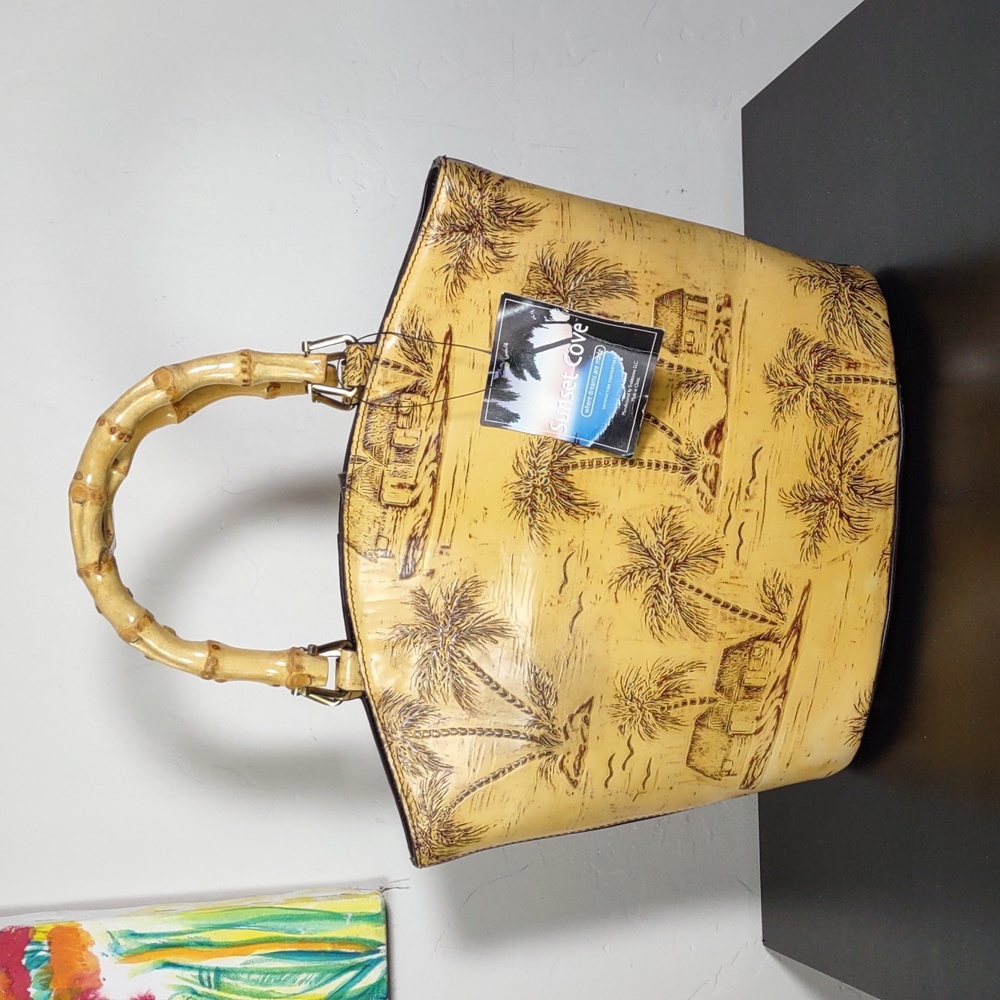 Sunset Cove Tropical Print Leather Bucket Bag